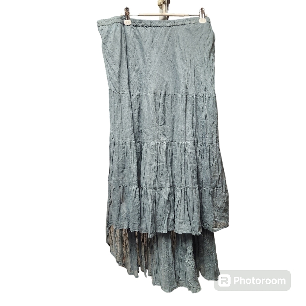Solitaire Skirt Womens Boho Gypsy Lined Hi Low Boho maxi skirt SZ 2X Blue Grey